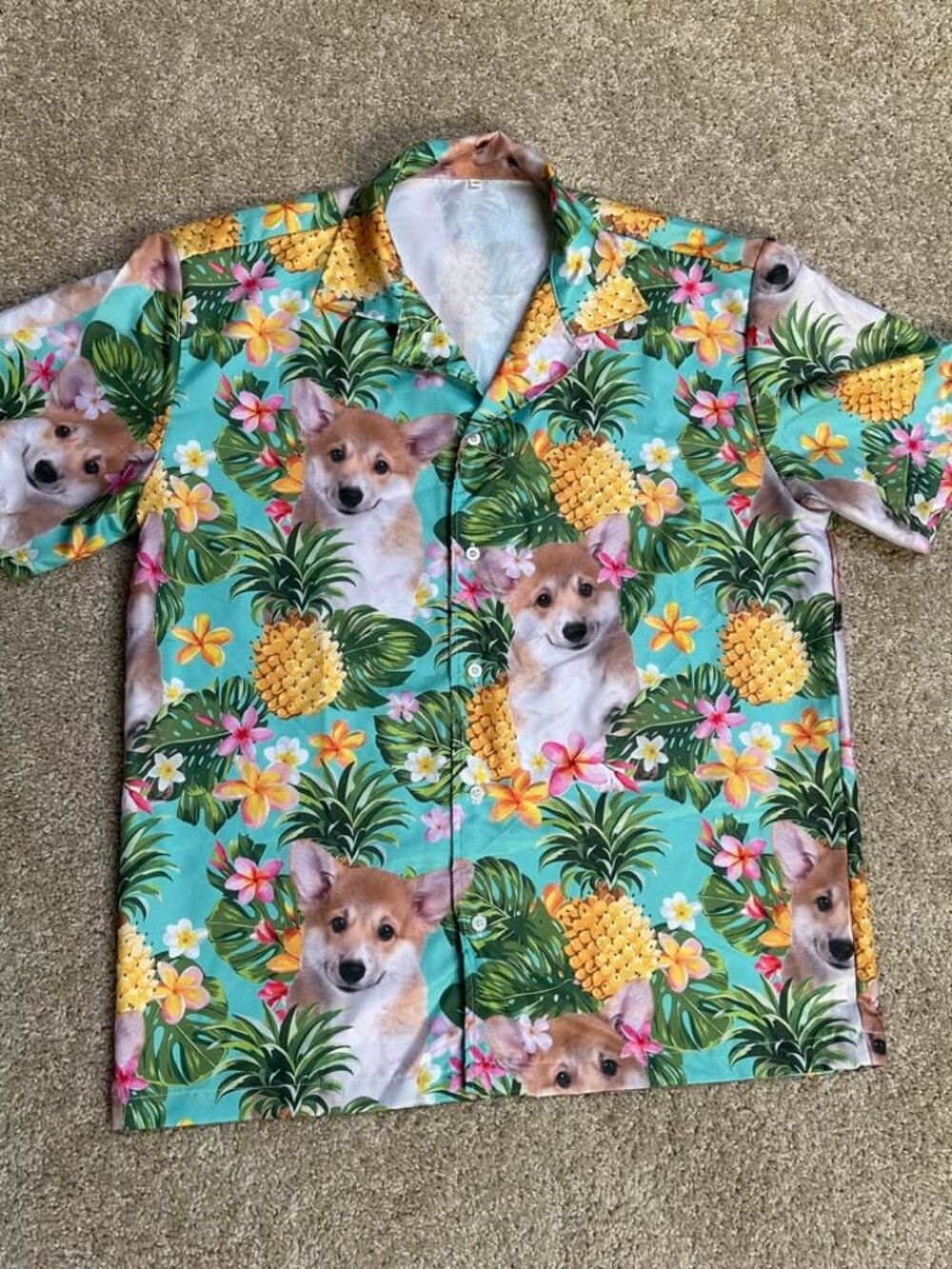 Hawaiian Corgi Button-Up Shirt
